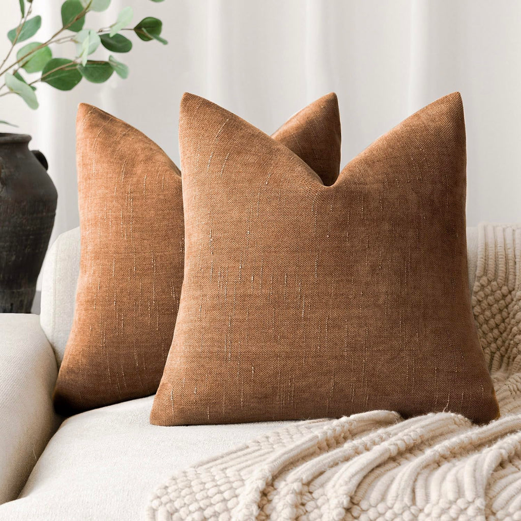 Foindtower Solid Textured Chenille Throw Pillow Covers 20x20 Inch,Taupe