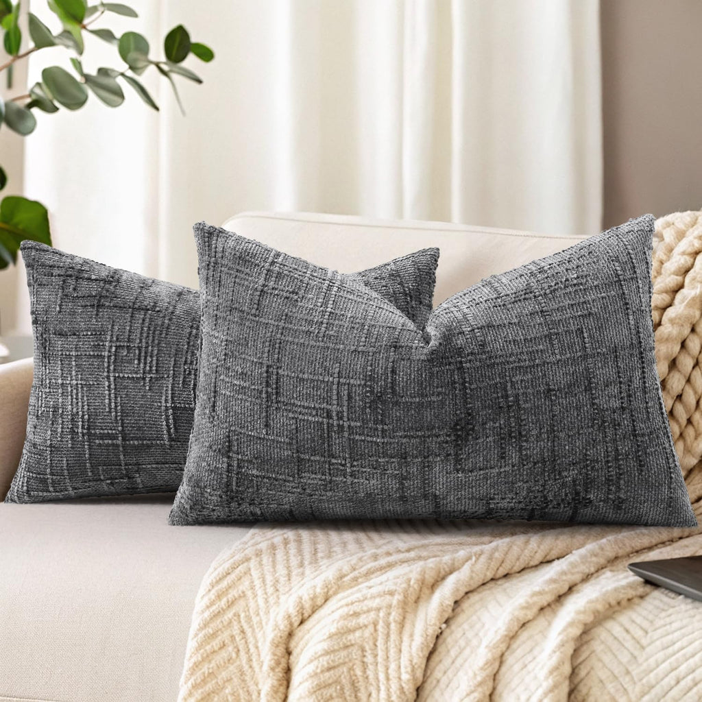 decorUhome Textured Chenille Throw Pillow Covers 18x18 Set of 2 Cream White