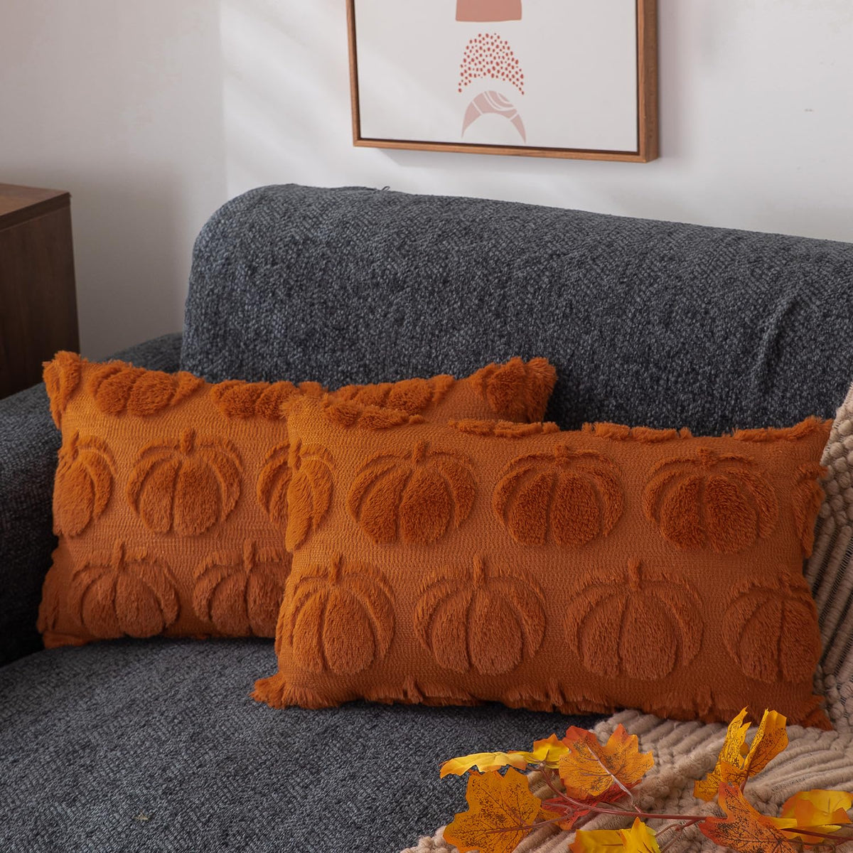 DFXSZ Fall Pillow Covers 18x18 2Pcs Rust Pumpkin Fall Decorations for Home