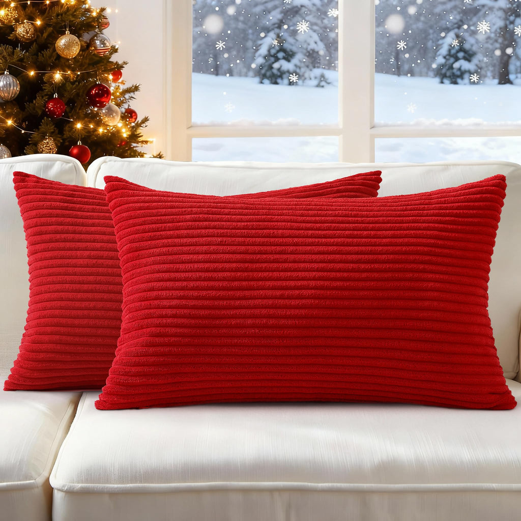 Mecatny Corduroy Fall Decorative Throw Pillow Covers 18x18 Set of 2 Khaki