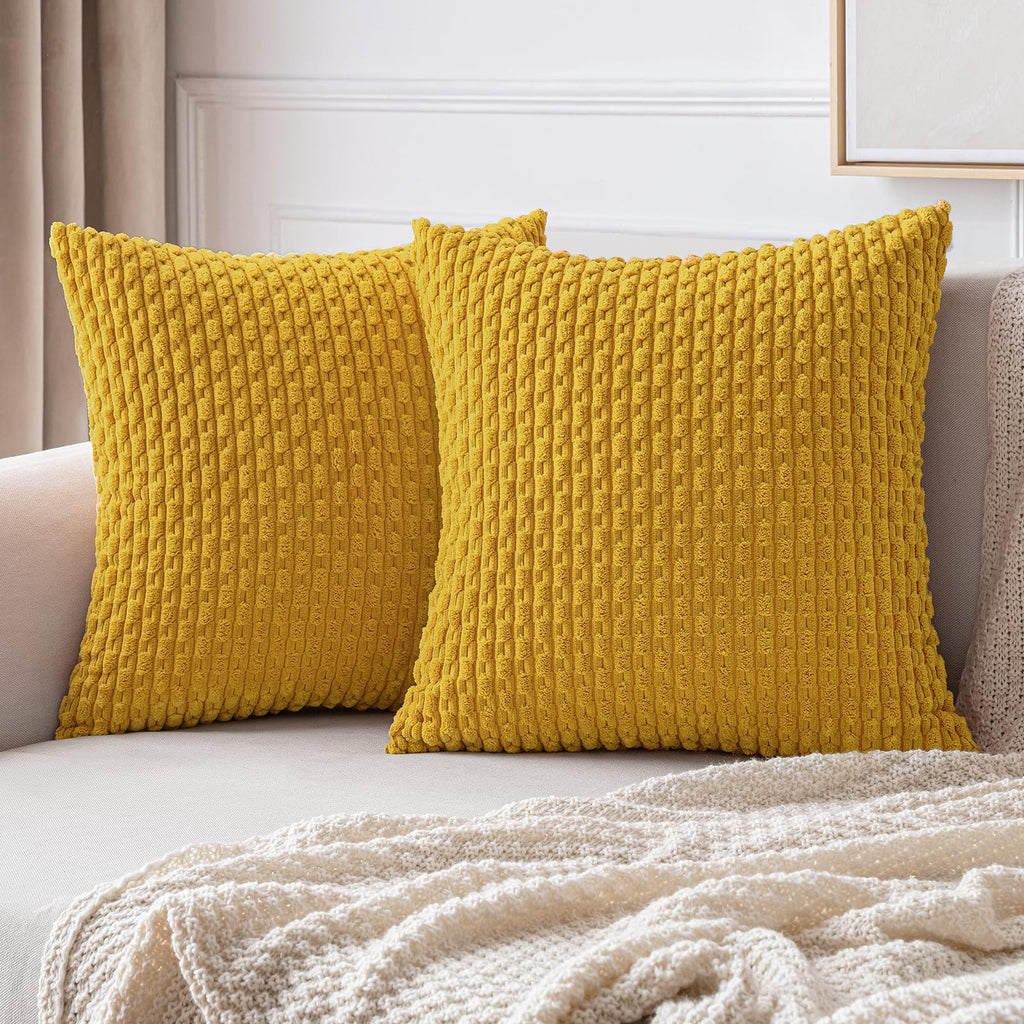 MIULEE Decorative Throw Pillow Covers 20x20 Cream White Textured Corduroy