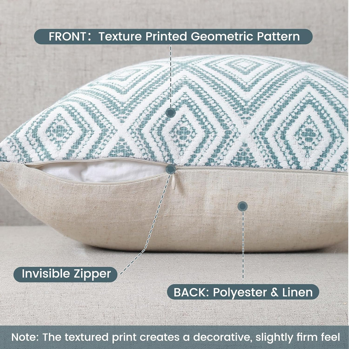 HPUK Throw Pillow Covers 18x18 Set of 4, Blue Patterned & Solid Covers