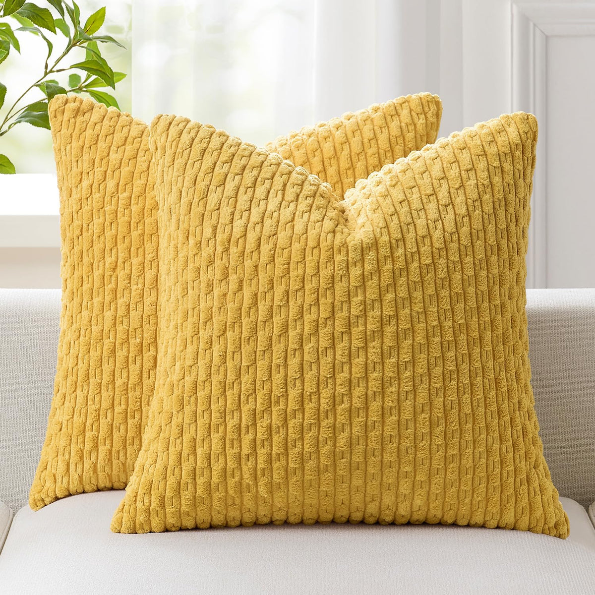 Kevin Textile Soft Corduroy 18x18 Inch Pillow Covers 2 Pack, Sage Green