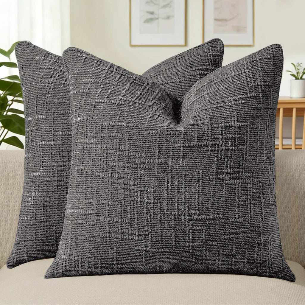 Allorry Decorative Couch Throw Pillow Covers 18x18 Set of 2 Camel Soft Chenille Pillow Covers Neutral Textured Boho Cushion Covers for Modern Farmhouse Sofa Bedroom Living Room Decor SY008-D18