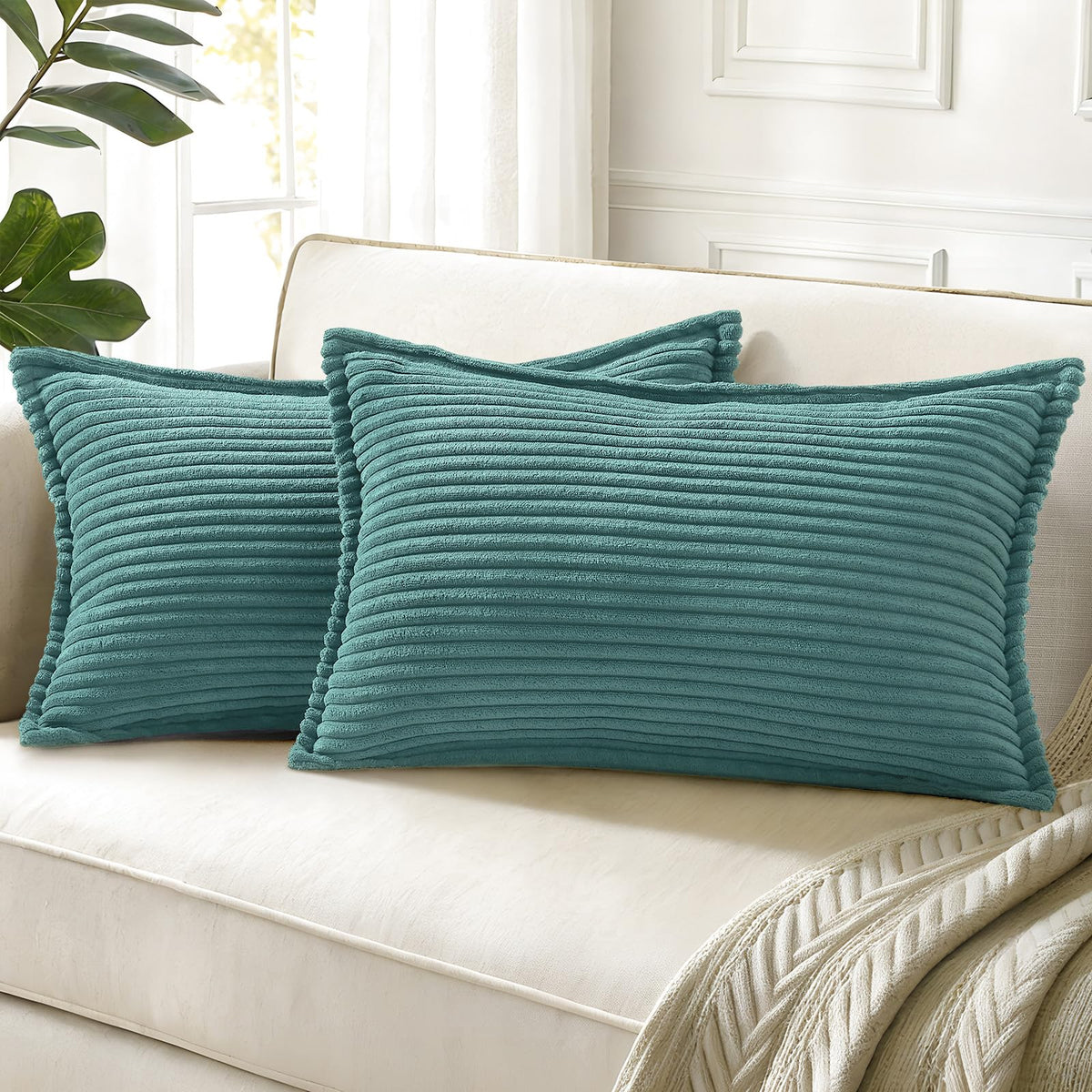 decorUhome Fall Corduroy Navy Blue Throw Pillow Covers 24x24 Set of 2