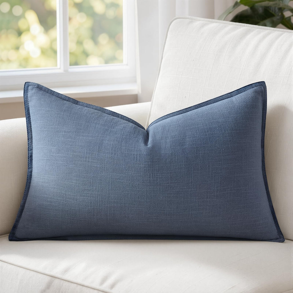 MIULEE Decorative Linen Lumbar Pillow Cover 14x36 Inch Dark Olive Green