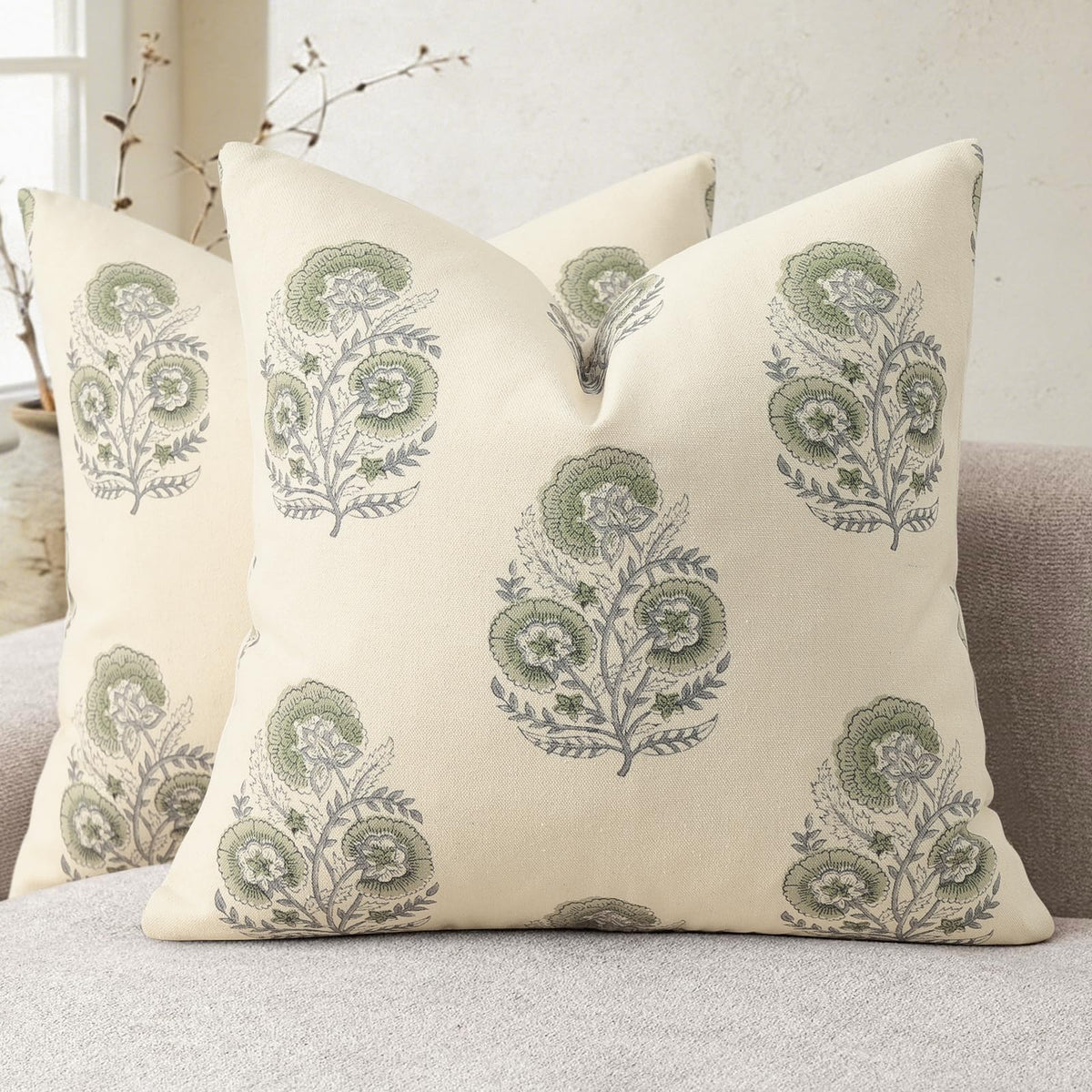 Vintage Floral Print Fall Pillow Covers 20x20 Set of 2 Patterned Accent Decorative Cushion Covers Modern Farmhouse Throw Pillow Covers for Sofa Couch Chair Bed Living Room Home Decor, Light Brown