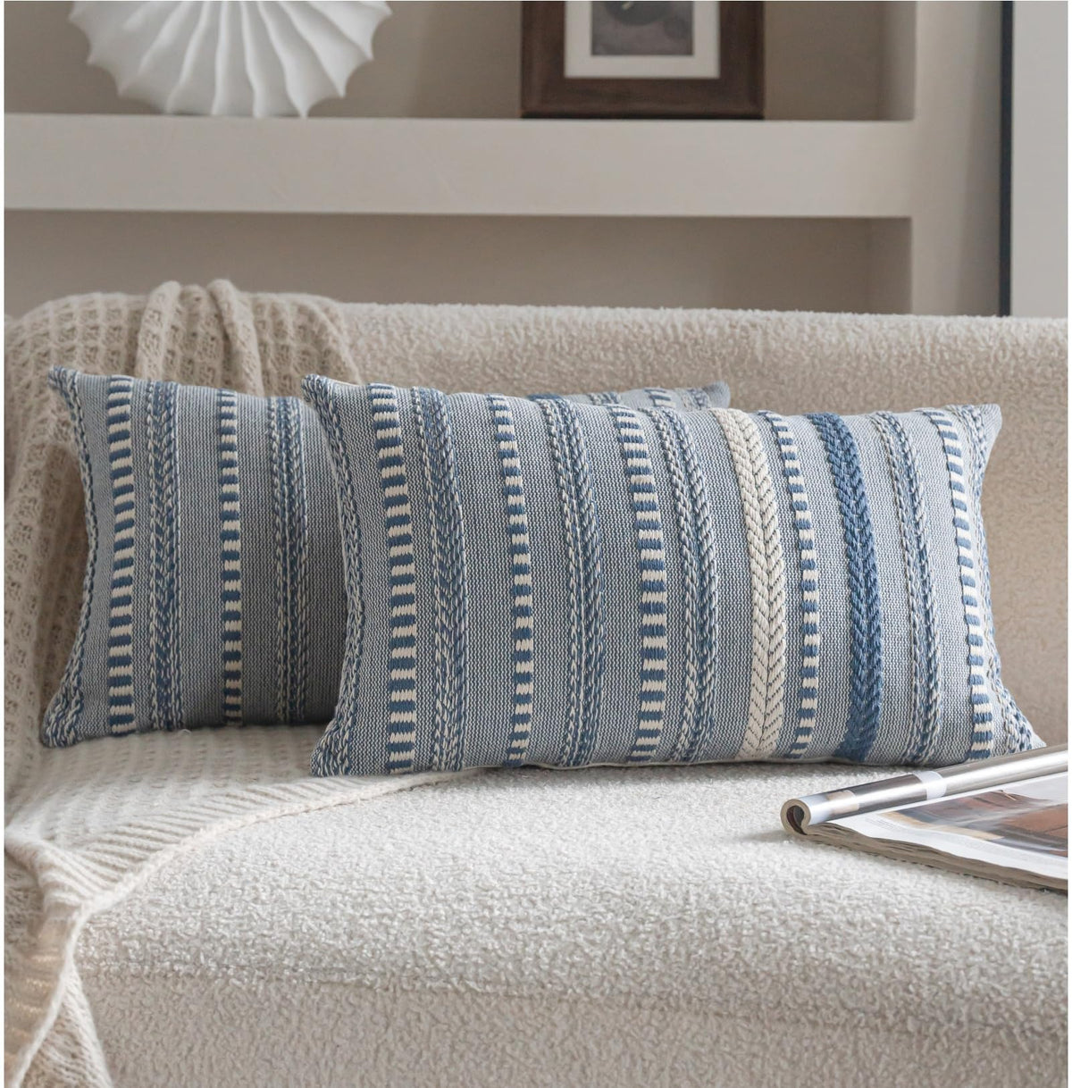 Cethom Boho Throw Pillow Covers 18x18 Inch Set of 2, Farmhouse Decorative Couch Pillow Cases, Navy Blue Accent Pillows of Bed, Sofa Bedroom Living Room Home Decor Cushion Cover