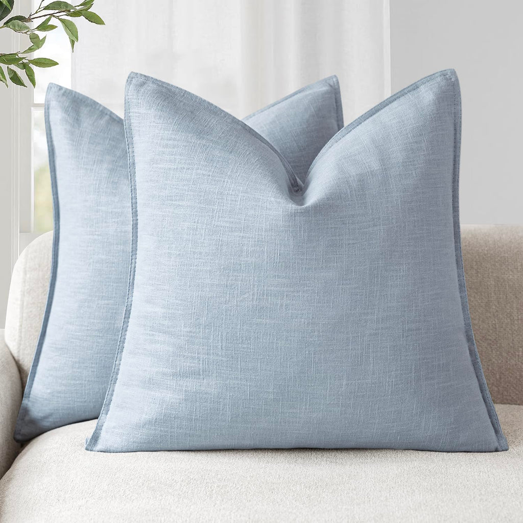 Foindtower Linen Solid Decorative Throw Pillow Covers 20x20 Natural Beige