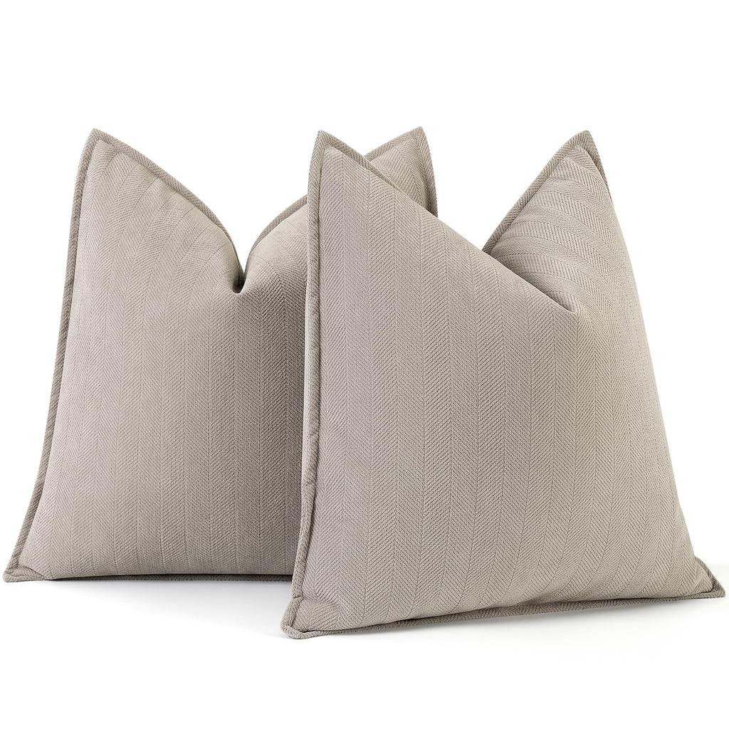 ZWJD Beige Pillow Covers 20x20 Set of 2 Chenille Throw Pillow Covers with Elegant Design Soft and Luxurious Decorative Throw Pillows for Couch, Bed, and Home Decor