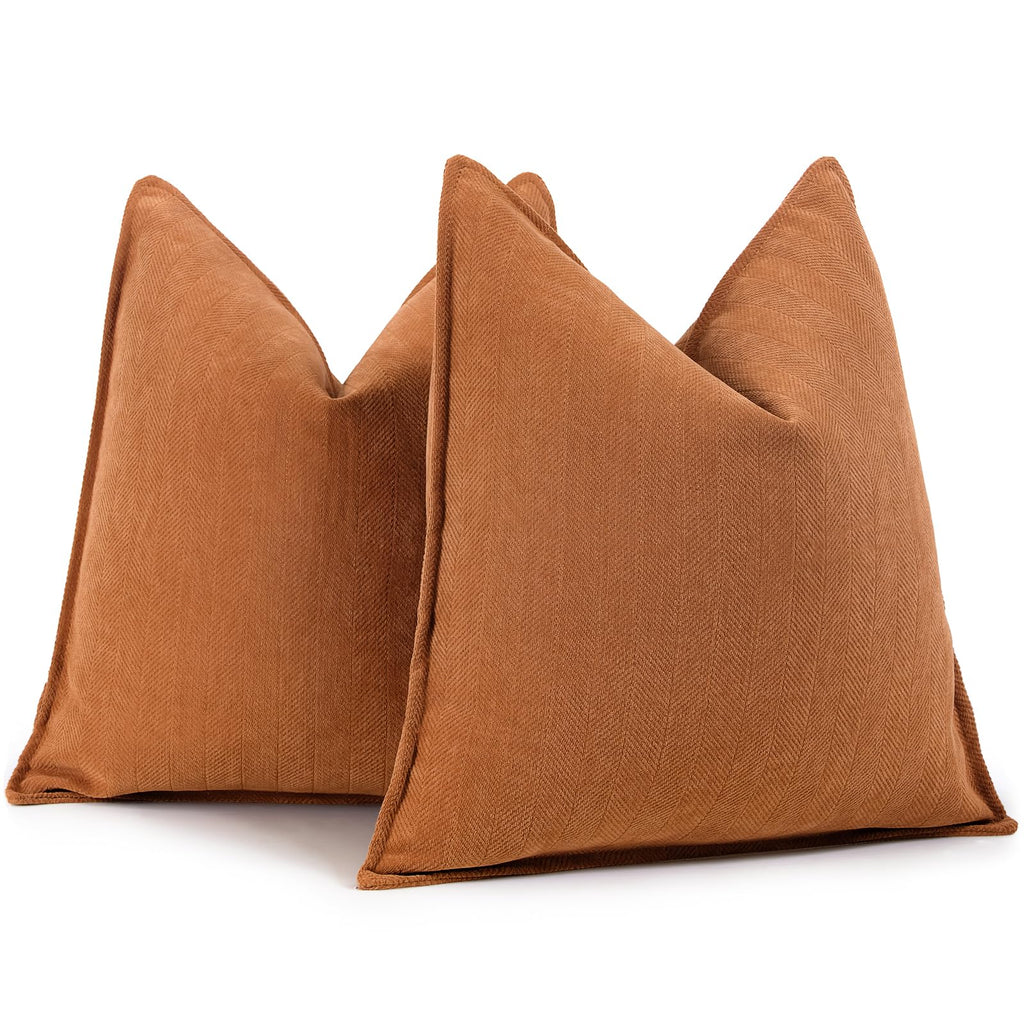 ZWJD Beige Pillow Covers 20x20 Set of 2 Chenille Throw Pillow Covers with Elegant Design Soft and Luxurious Decorative Throw Pillows for Couch, Bed, and Home Decor