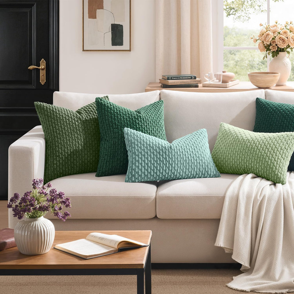 Kevin Textile Soft Corduroy 18x18 Inch Pillow Covers 2 Pack, Sage Green