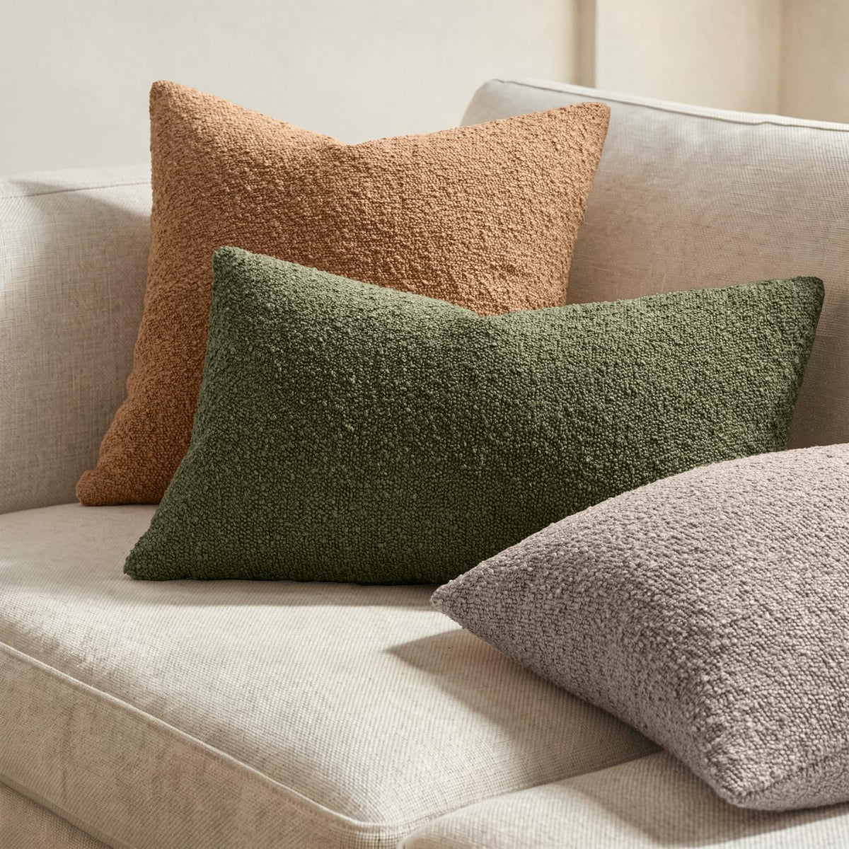 MIULEE Textured Boucle Lumbar Pillow Cover for Bed 12x20 Olive Green