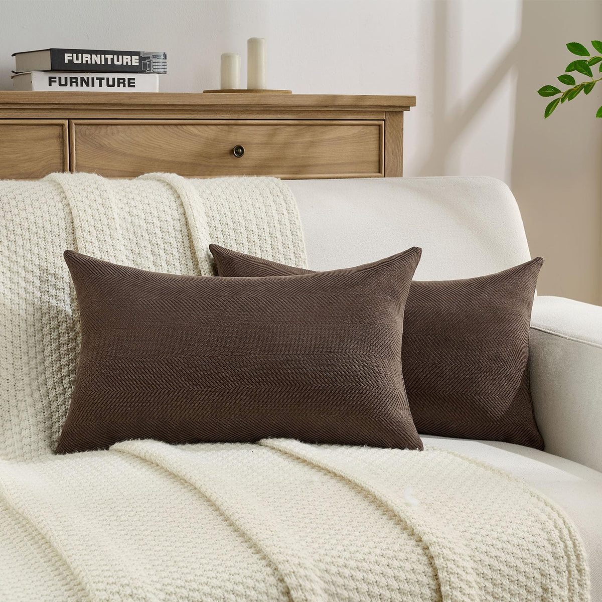 FUTEI Pack of 2 Chenille Throw Pillow Covers 18x18 Inch, Black