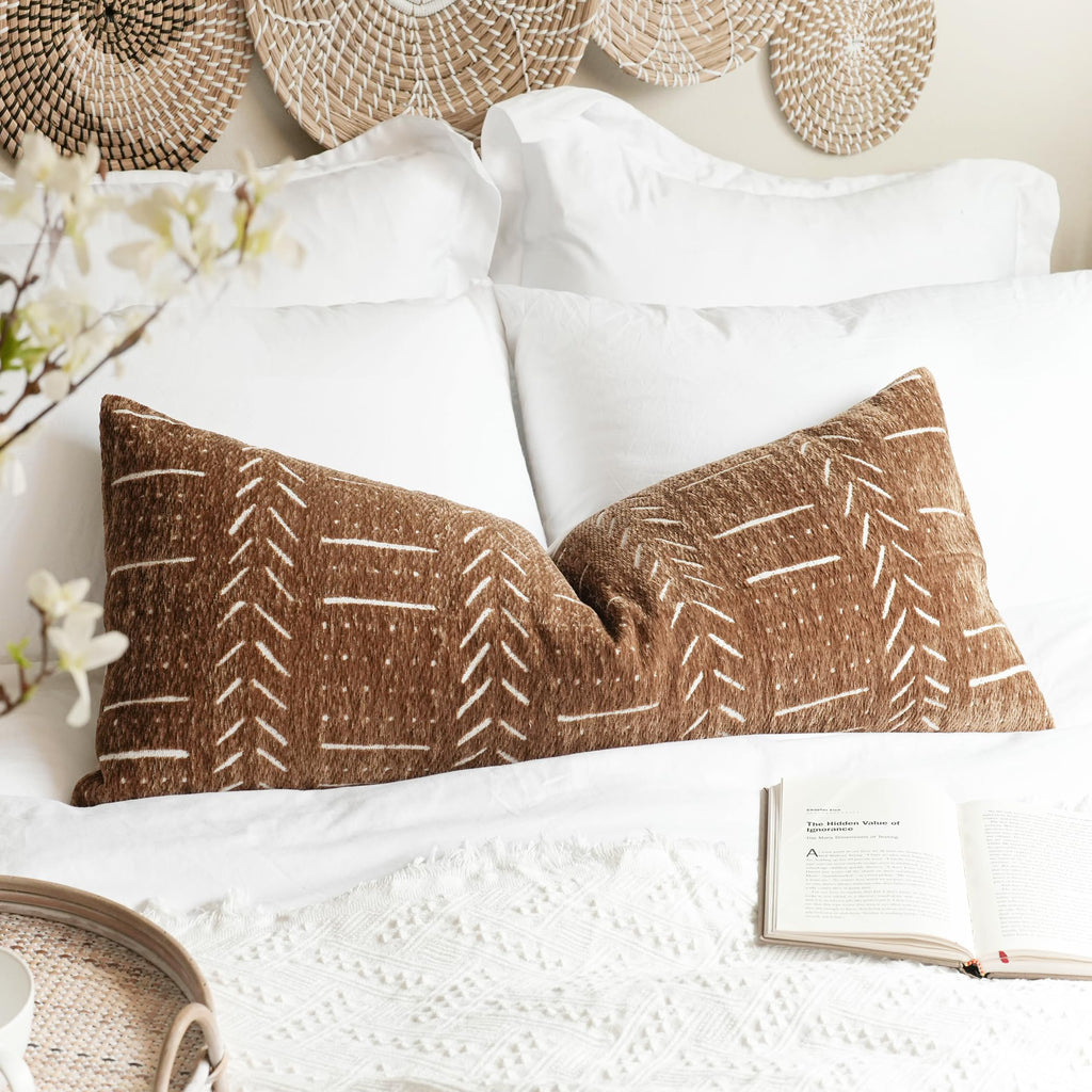 BlissBlush Decorative Lumbar Throw Pillow Covers 12X20 Set of 2, Brick Red Rust Boho Farmhouse Cushion Cover, Soft Accent Pillowcase for Couch Sofa Bed Living Room Home Décor