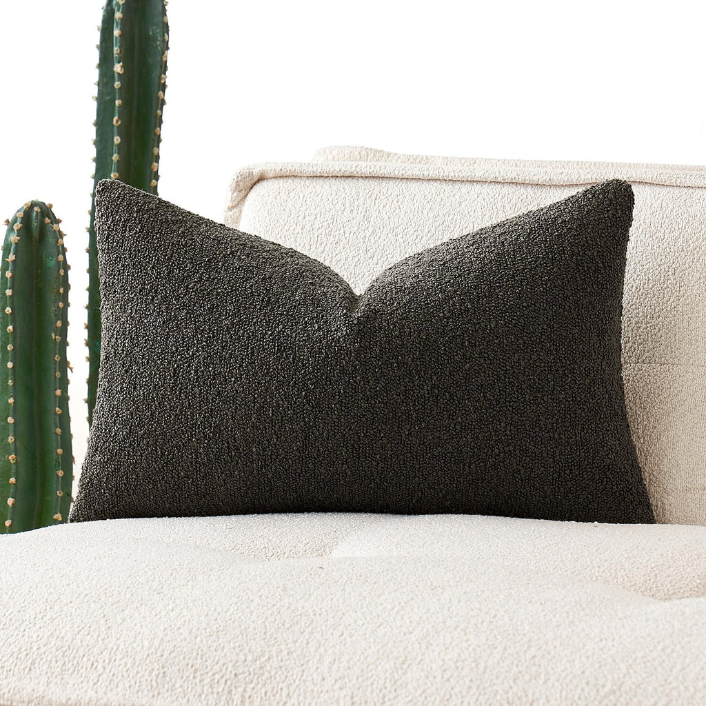 MIULEE Textured Boucle Lumbar Pillow Cover for Bed 12x20 Olive Green