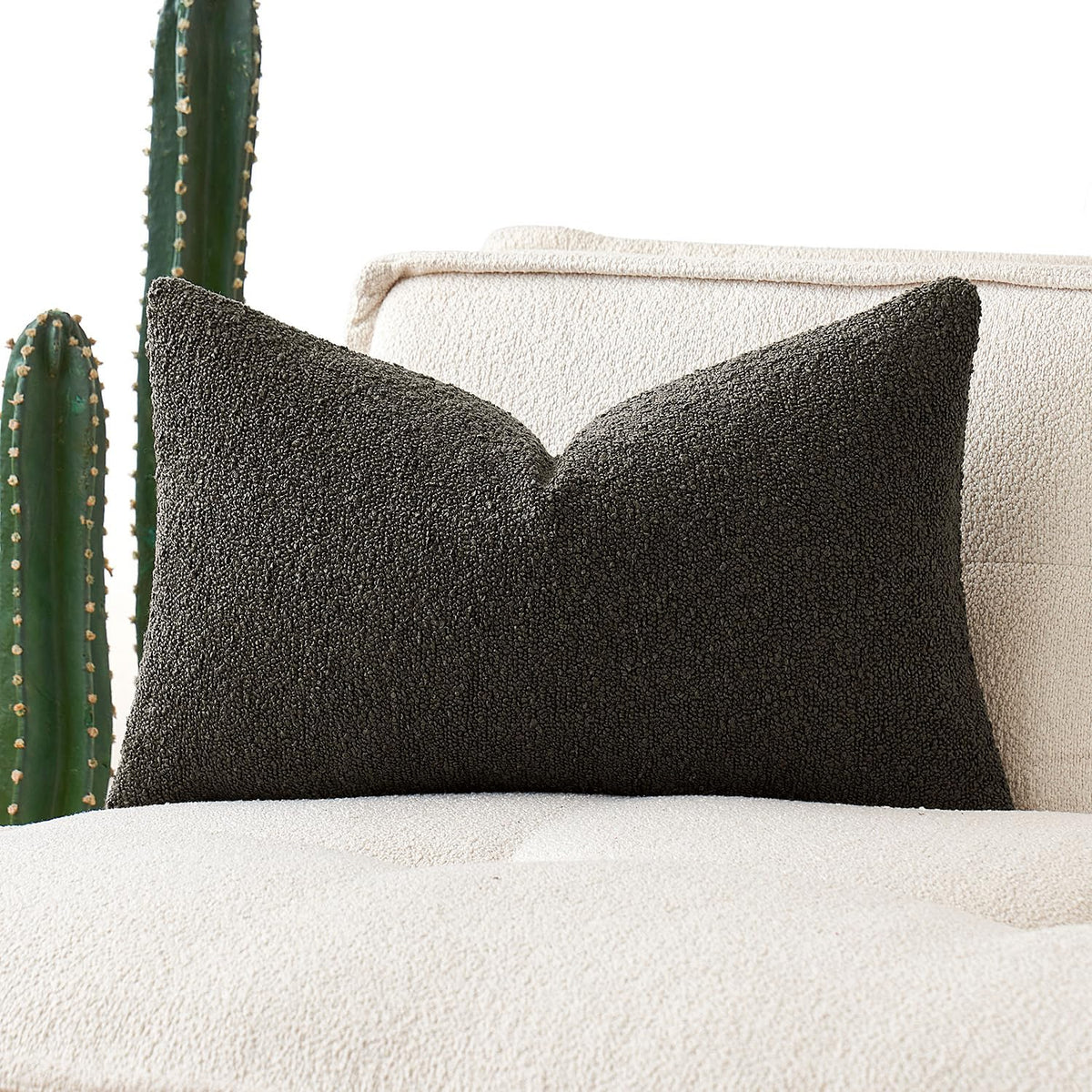 MIULEE Textured Boucle Lumbar Pillow Cover for Bed 12x20 Olive Green