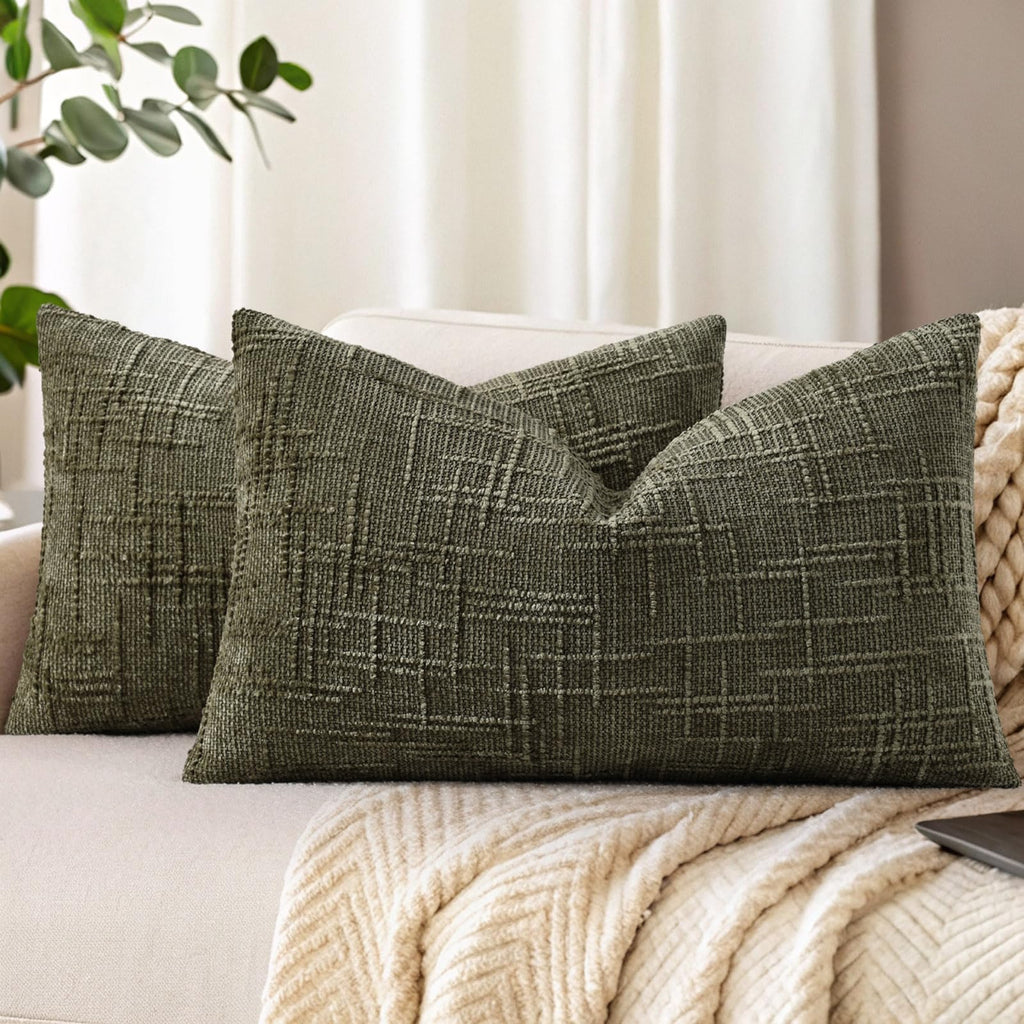 decorUhome Textured Chenille Throw Pillow Covers 18x18 Set of 2 Cream White