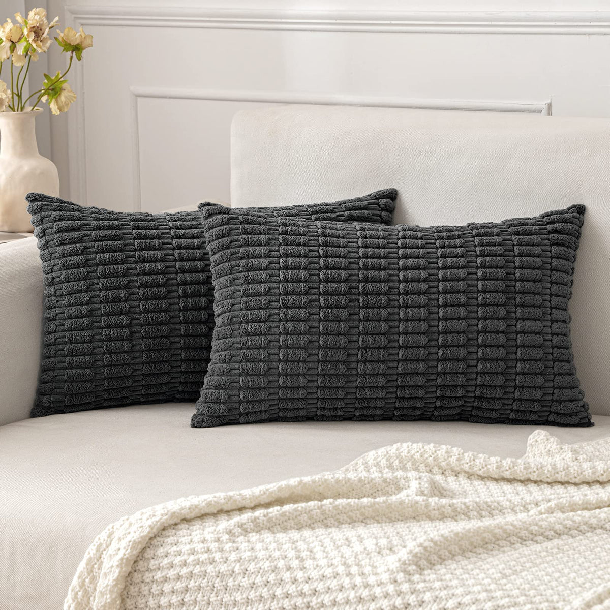 MIULEE Fall Corduroy Decorative Throw Pillow Covers 18x18 Rust Pack of 2