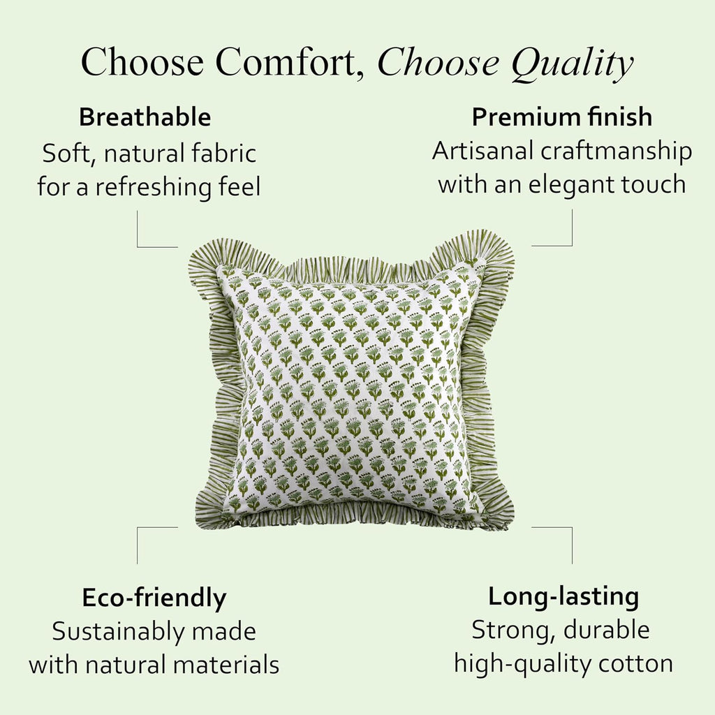 CPC Block Print Ruffle Throw Pillow Cover Emerald Green 20"x20", Pack of 2