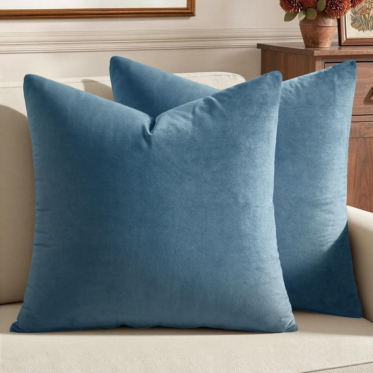 MIULEE Velvet Fall Throw Pillow Covers 20x20 Inch Pack of 2 Burnt Orange