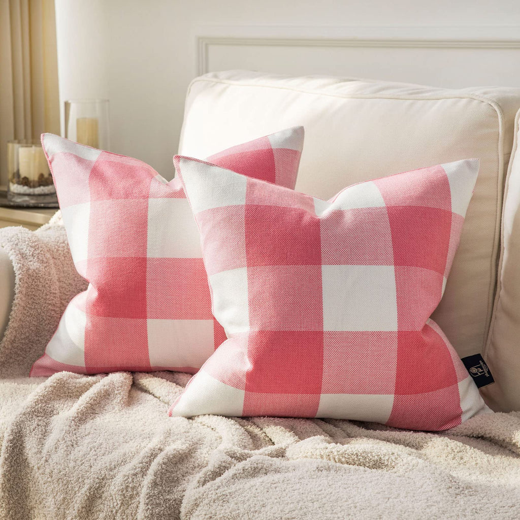 Phantoscope Pack of 2 Gingham Buffalo Check Plaid Throw Decorative Pillow Cover Outdoor Indoor Throw Pillows Farmhouse Square Pillow Cases for Home Decor Off White,18 x 18 Inches