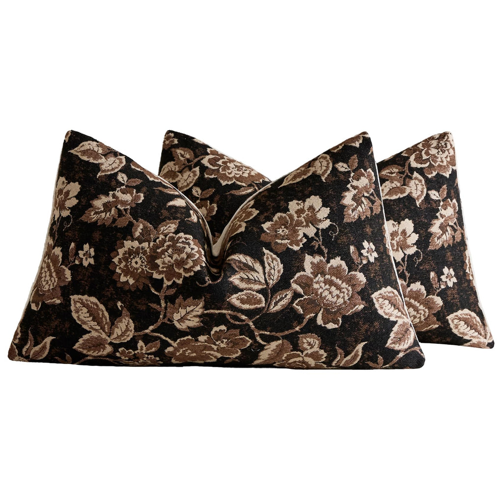 Vintage Floral Chenille Throw Pillow Covers 18x18 Set of 2