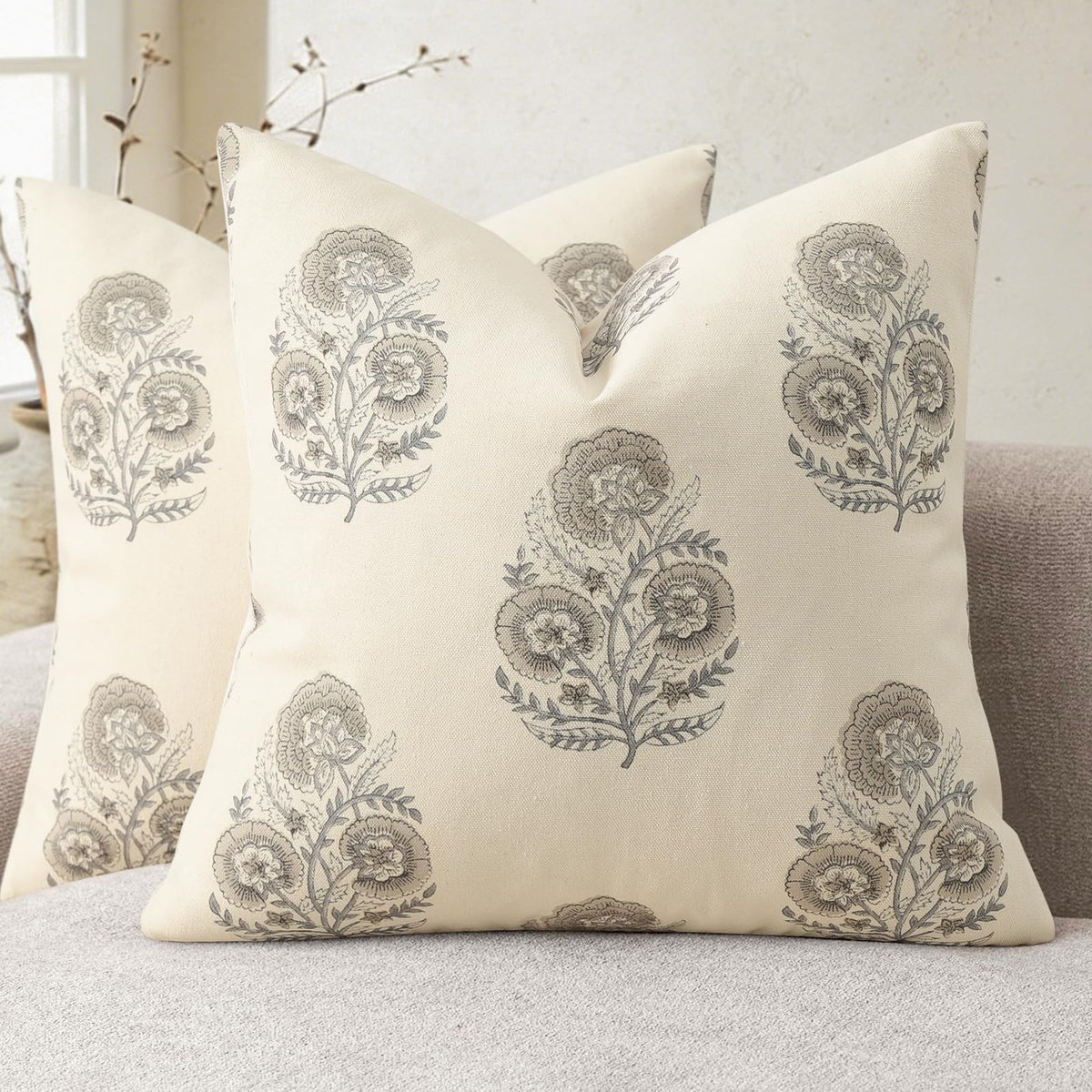 YCOLL Vintage Floral Print Pillow Covers 18x18 Set of 2 Patterned Accent Decorative Cushion Covers Modern Farmhouse Throw Pillow Covers for Sofa Couch Chair Bed Living Room Home Decor, Sage Green
