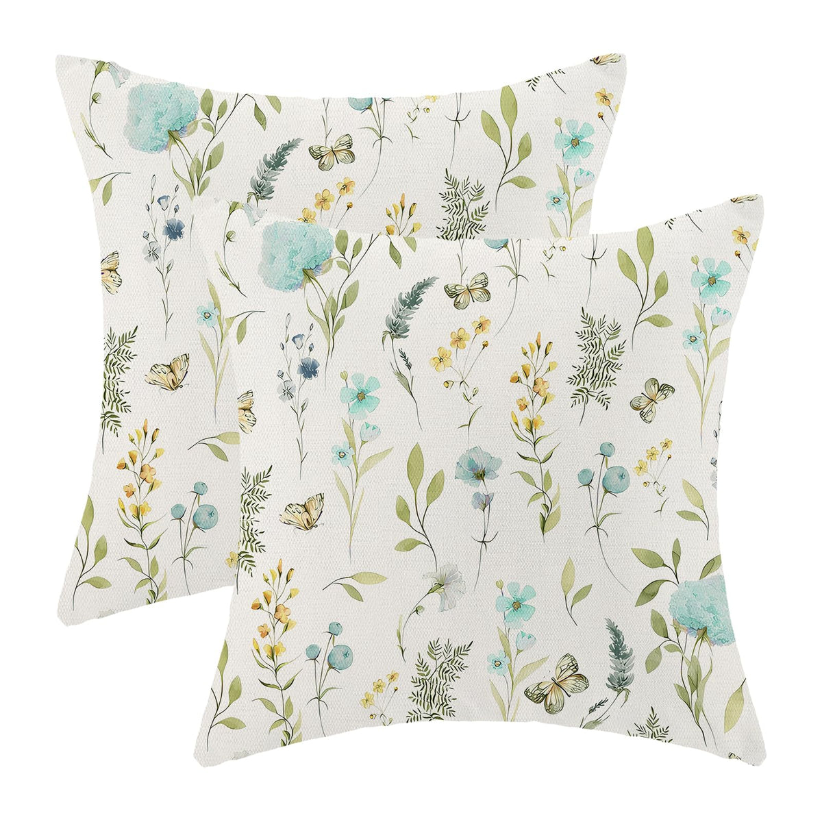 Spring Sage Green Wild Flower Pillow Covers 18x18 Set of 2