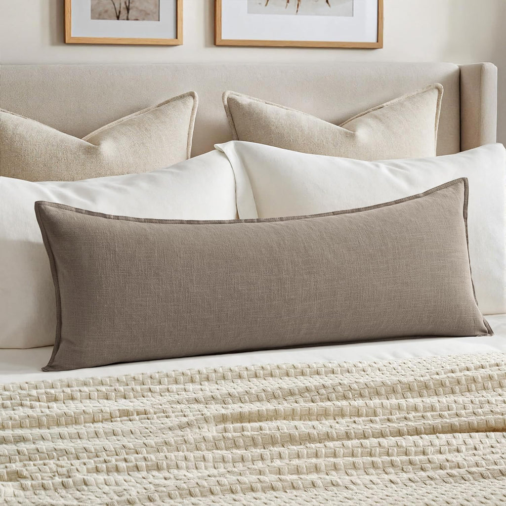 MIULEE Decorative Linen Lumbar Pillow Cover 14x36 Inch Dark Olive Green