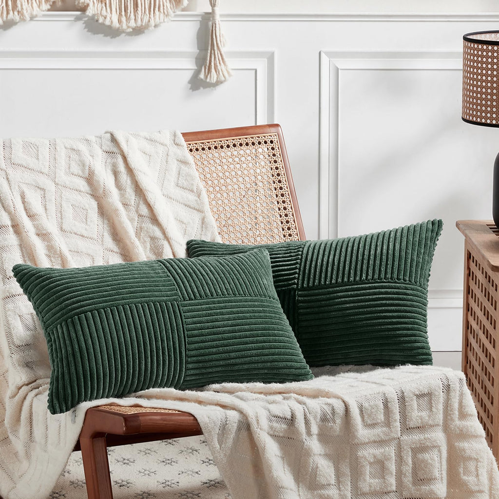Fancy Homi 2 Packs Rust Boho Decorative Throw Pillow Covers 18x18 Inch for Couch Bed Sofa, Farmhouse Fall Home Decor, Soft Corss Corduroy Patchwork Textured Terracotta Accent Cushion Case 45x45 cm