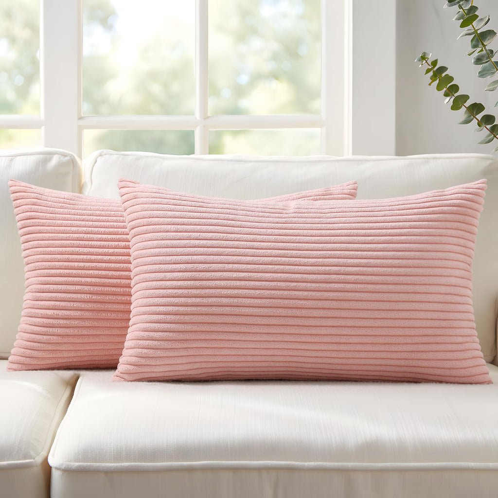 Mecatny Corduroy Fall Decorative Throw Pillow Covers 18x18 Set of 2 Khaki