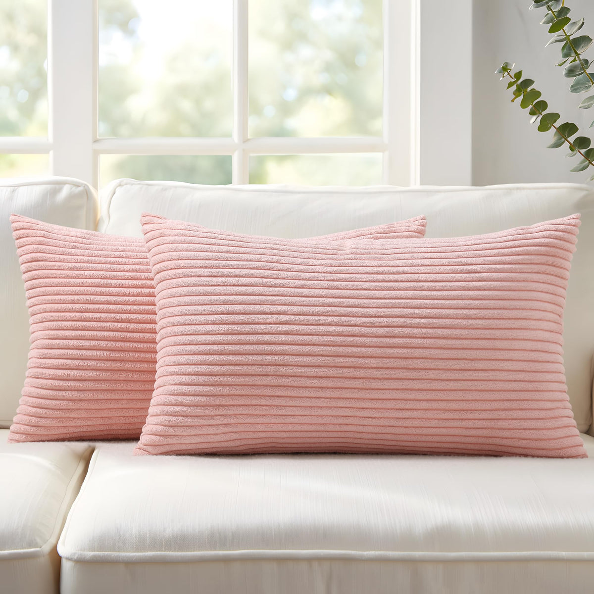 Mecatny Corduroy Fall Decorative Throw Pillow Covers 18x18 Set of 2 Khaki