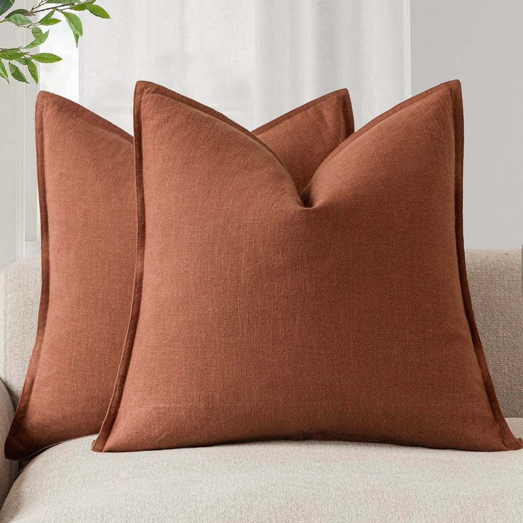 Foindtower Linen Solid Decorative Throw Pillow Covers 20x20 Natural Beige