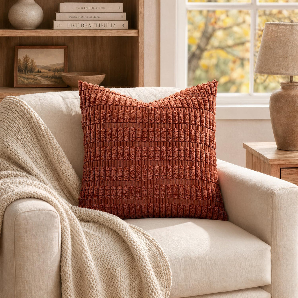 MIULEE Fall Corduroy Decorative Throw Pillow Covers 18x18 Rust Pack of 2