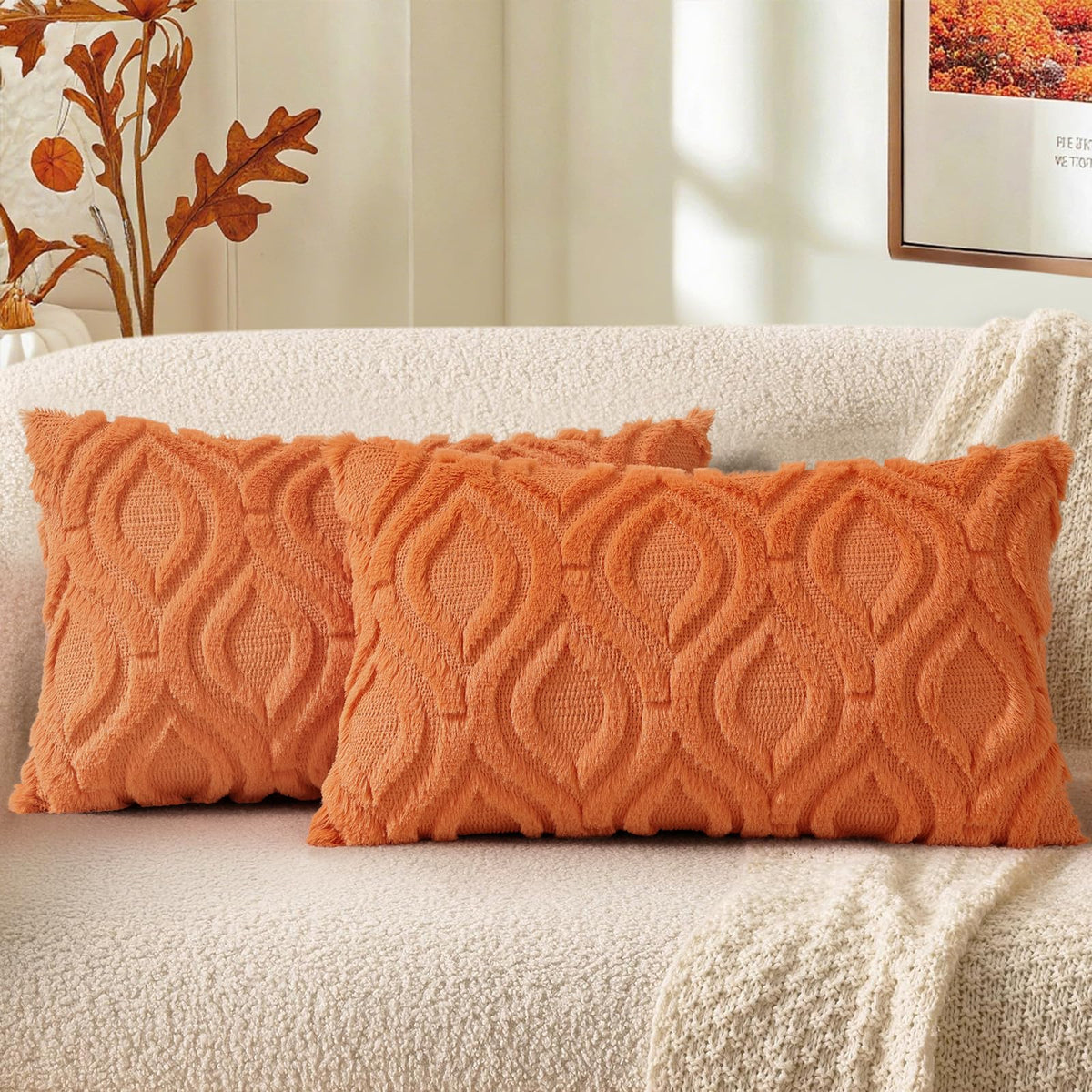 decorUhome Faux Fur Plush Soft Beige Throw Pillow Covers 18x18 Set of 2