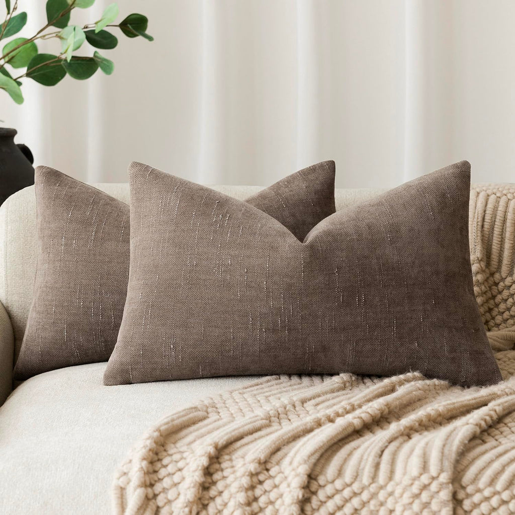 Foindtower Solid Textured Chenille Throw Pillow Covers 20x20 Inch,Taupe