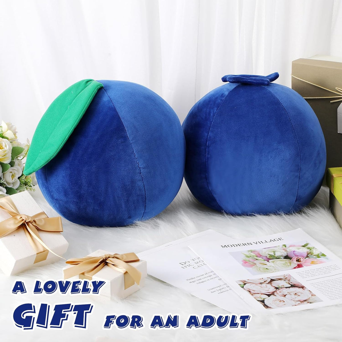 Beeveer 2 Pcs Blueberry Cute Plush Pillow, Kawaii Fruit Shaped Pillow