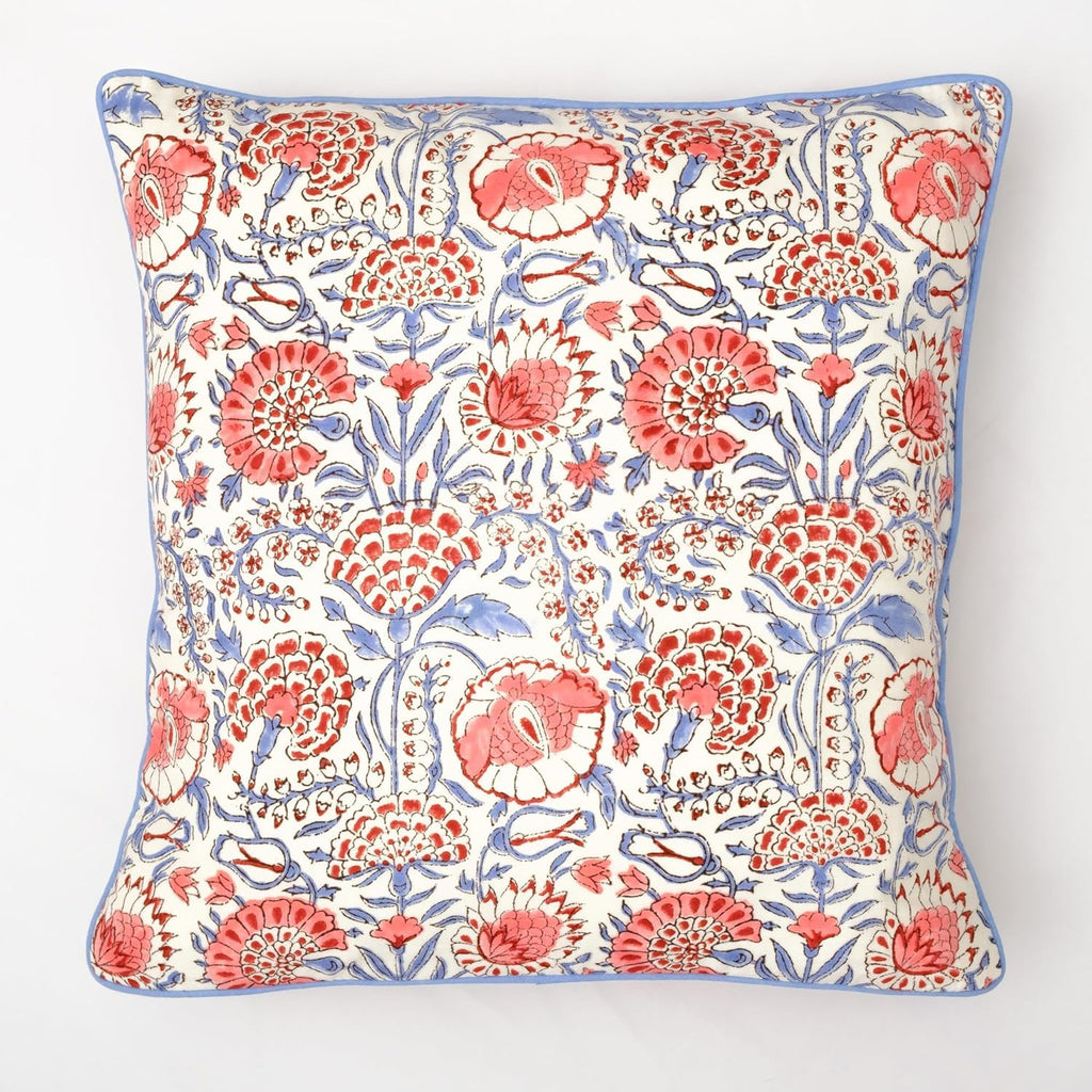 Ridhi Block Print Columbia Blue Pillow Cover 18" x 18" (Pack of 2) Decorative Couch Pillows for Living Room, Chic Boho Cute Outdoor Pillows Covers Gifts for Spring, Easter and Valentine