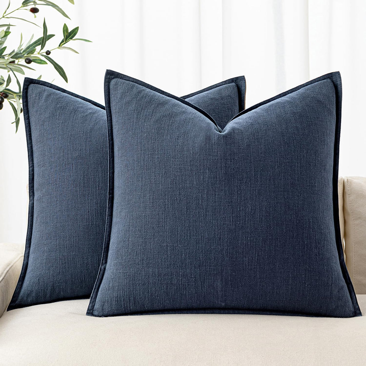 MIULEE Decorative Linen Euro Sham Pillow Covers 22x22 Inch Natural Beige
