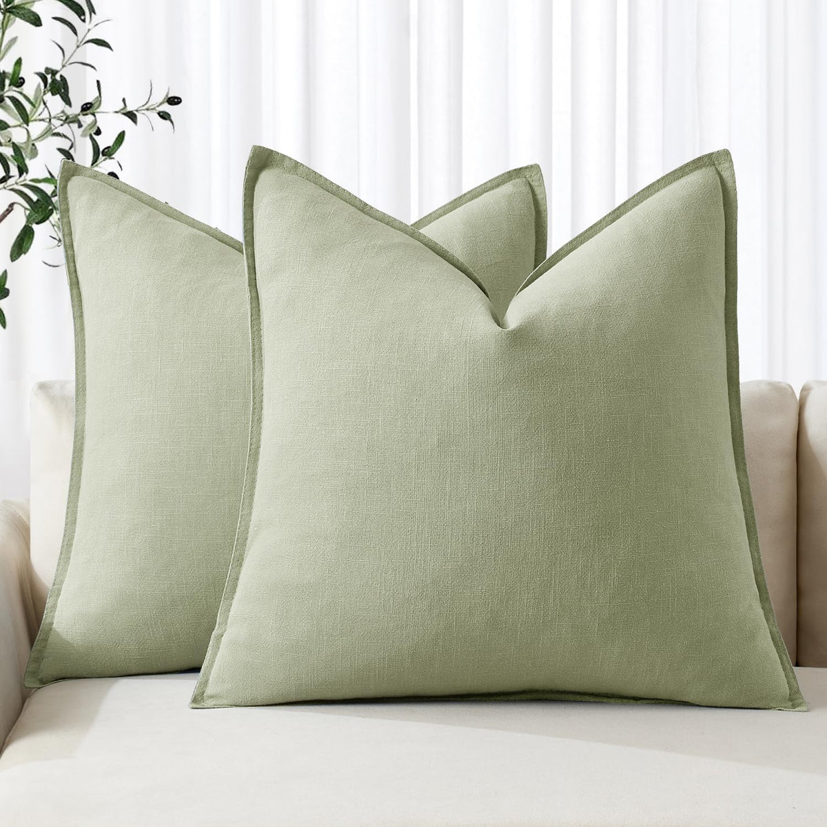 MIULEE Decorative Linen Euro Sham Pillow Covers 22x22 Inch Natural Beige