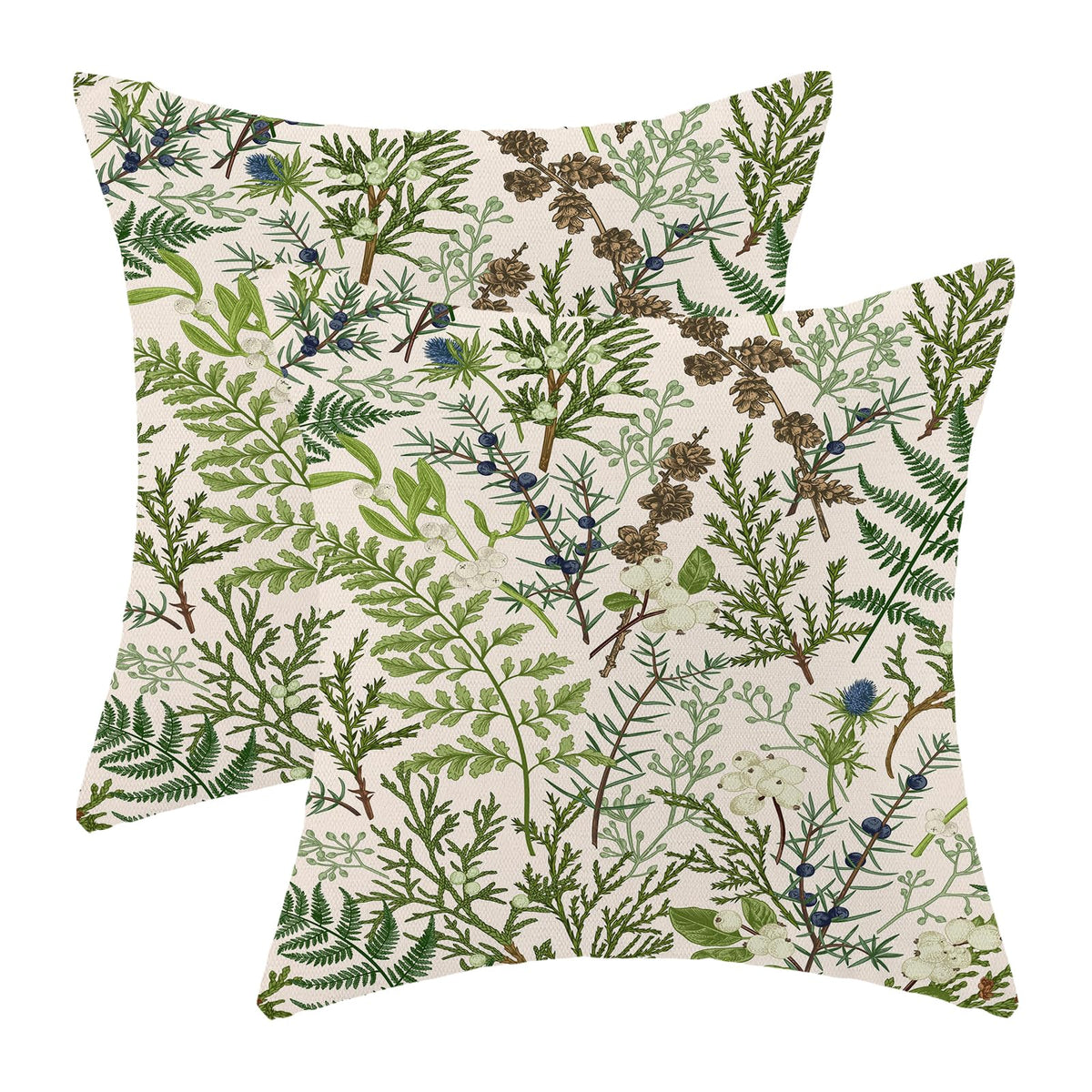 Spring Sage Green Wild Flower Pillow Covers 18x18 Set of 2
