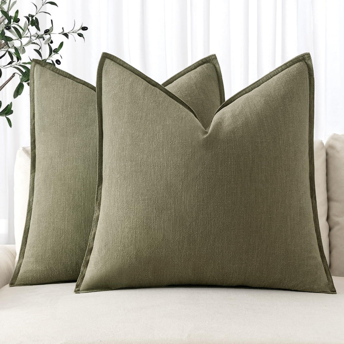 MIULEE Decorative Linen Euro Sham Pillow Covers 22x22 Inch Natural Beige