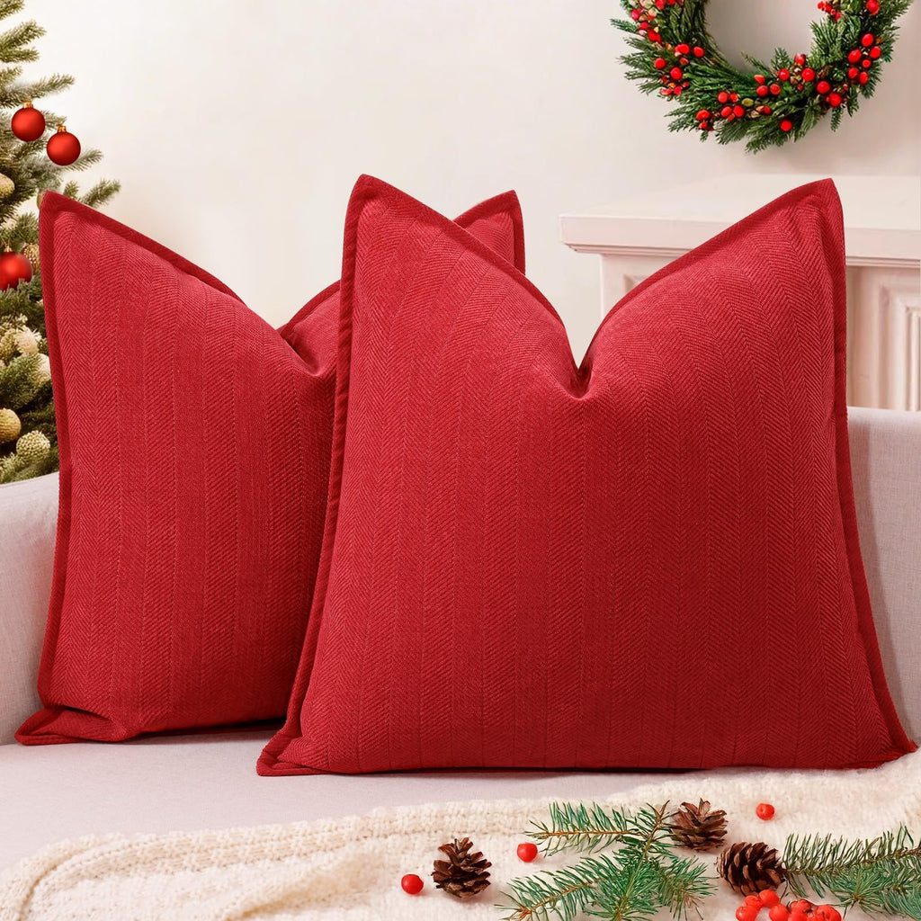 ZWJD Beige Pillow Covers 20x20 Set of 2 Chenille Throw Pillow Covers with Elegant Design Soft and Luxurious Decorative Throw Pillows for Couch, Bed, and Home Decor