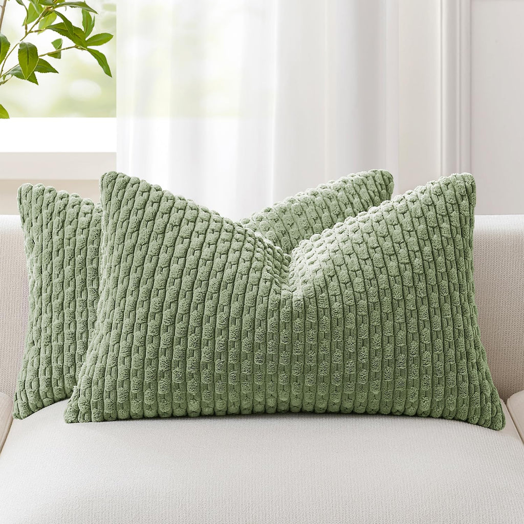 Kevin Textile Soft Corduroy 18x18 Inch Pillow Covers 2 Pack, Sage Green