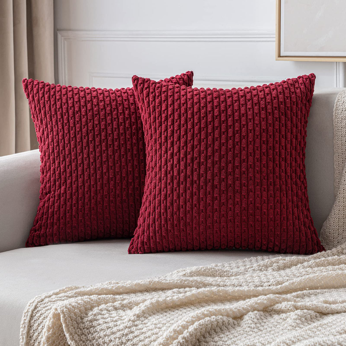 MIULEE Decorative Throw Pillow Covers 18x18 Sage Green Textured Corduroy