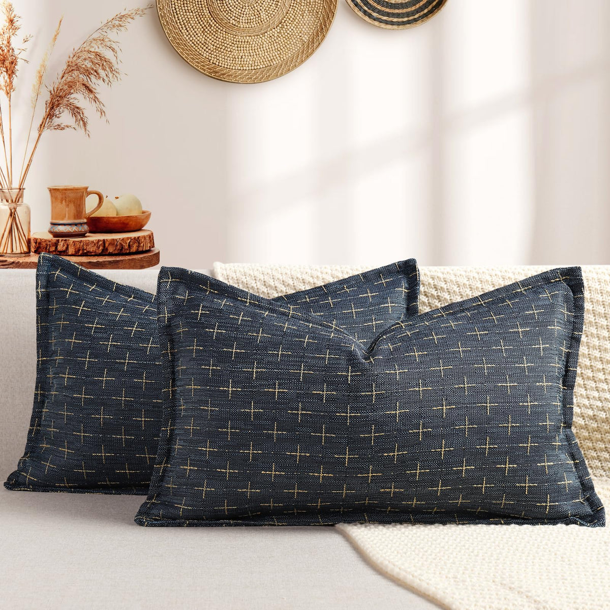 ZWJD Fall Pillow Covers 20x20 Set of 2 Soft Polyester Textured Rust Pillow Covers with Stylish Flange Edge Cozy Farmhouse Throw Pillows for Couch Bed Sofa Living Room Fall Decor