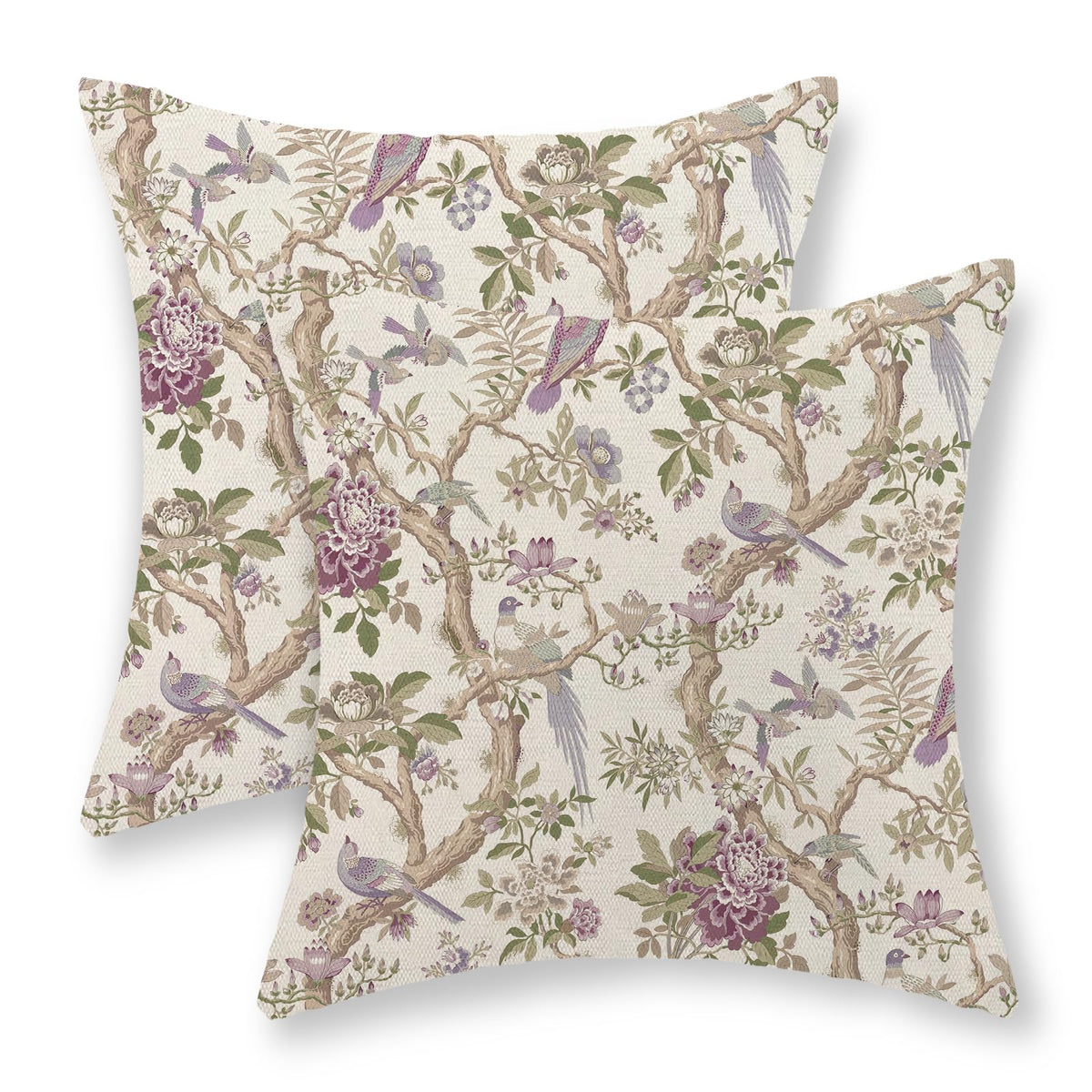 Chinoiserie Pillow Covers 18x18 Set of 2 Blue Green Bird Floral Throw Pillows Vintage Blue Flowers Decorations Outdoor Pillowcase Chinoiserie Decor Farmhouse Linen Cushion Case for Couch Home