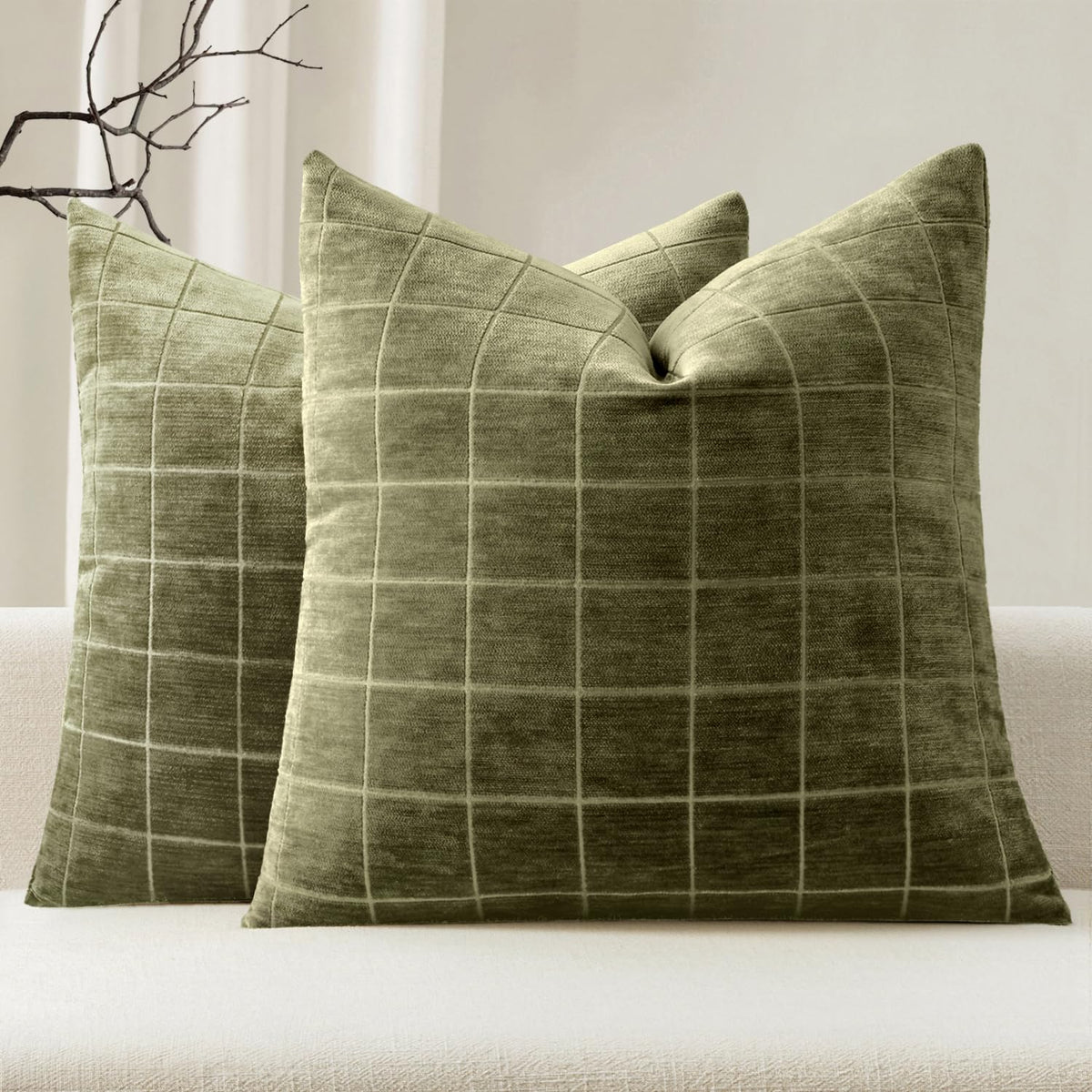 MIULEE Taupe Grey Plaid Decorative Fall Throw Pillow Covers 20x20 Set of 2