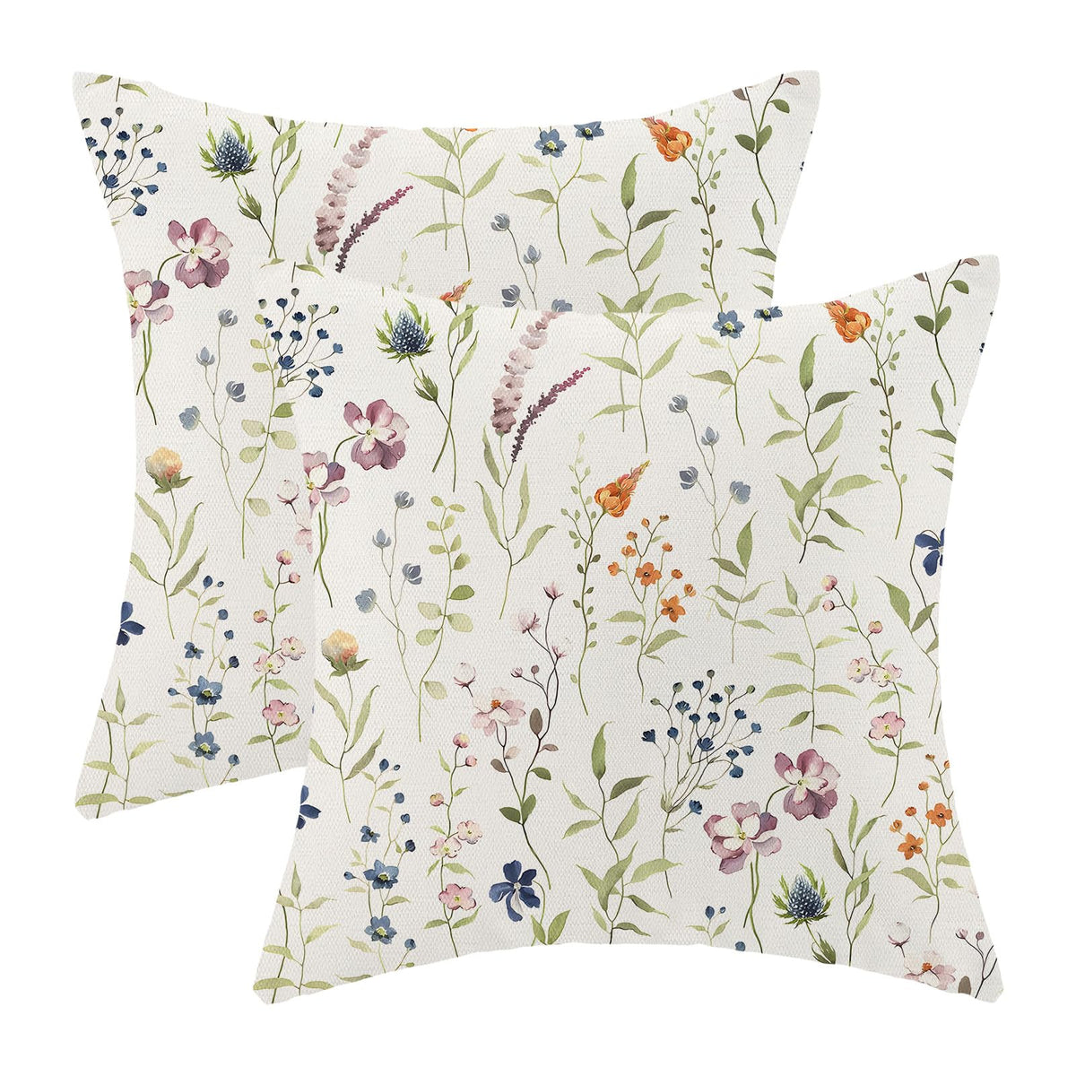 Spring Sage Green Wild Flower Pillow Covers 18x18 Set of 2